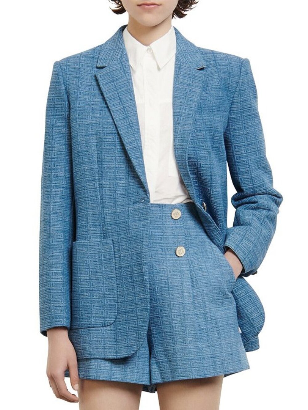 New Sandro 100% Cotton Meyle Geo Jacquard Blazer Blue 36, 4 $520